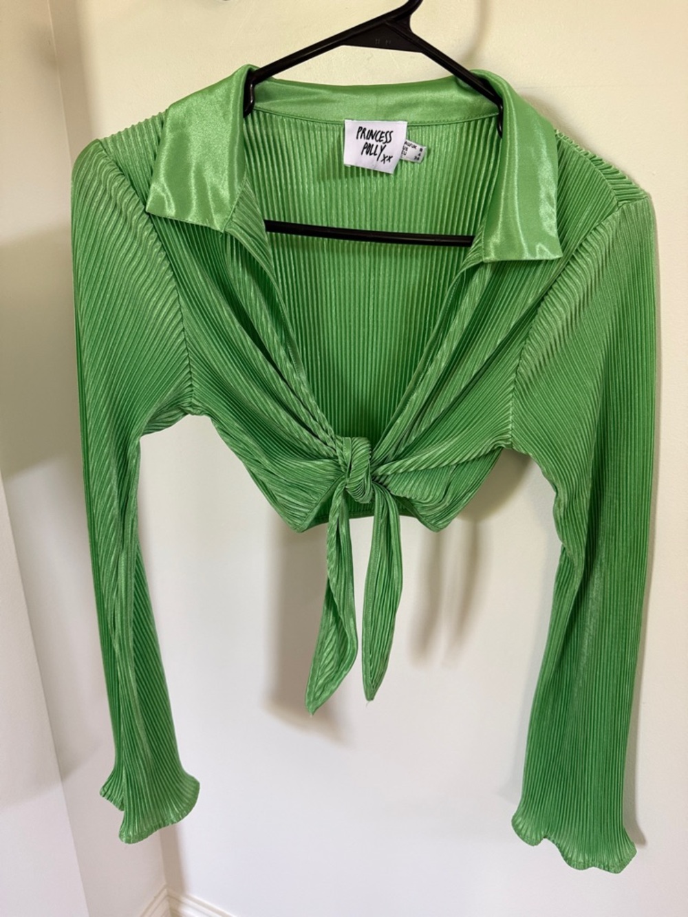 Princess Polly Lime Green Ribbed Tie-Front Long Sleeve Top
